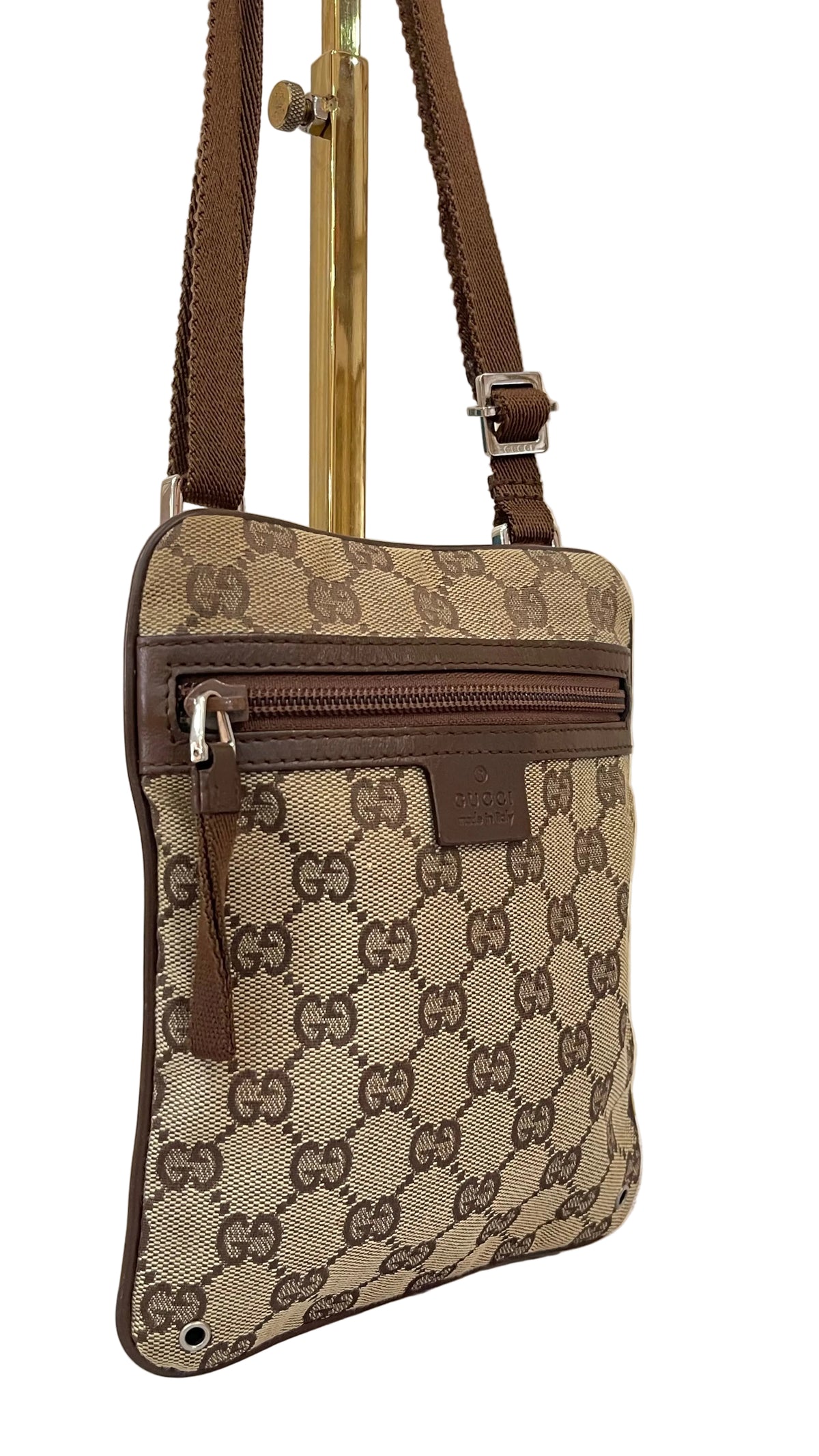 Gucci GG Canvas Flat Messenger Crossbody | Beige & Café