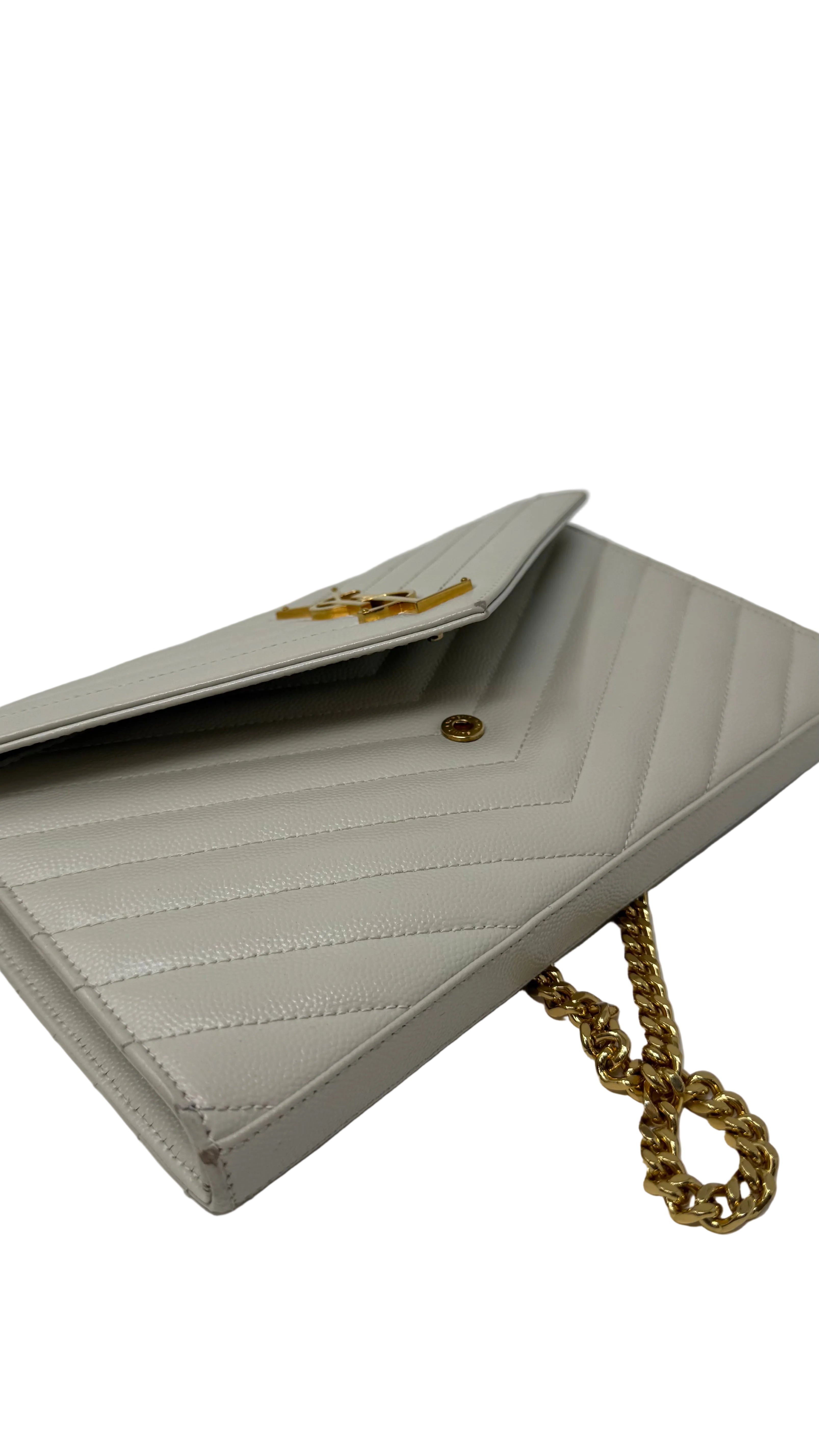 Yves Saint Laurent White Chevron Quilted Leather Envelope Small.