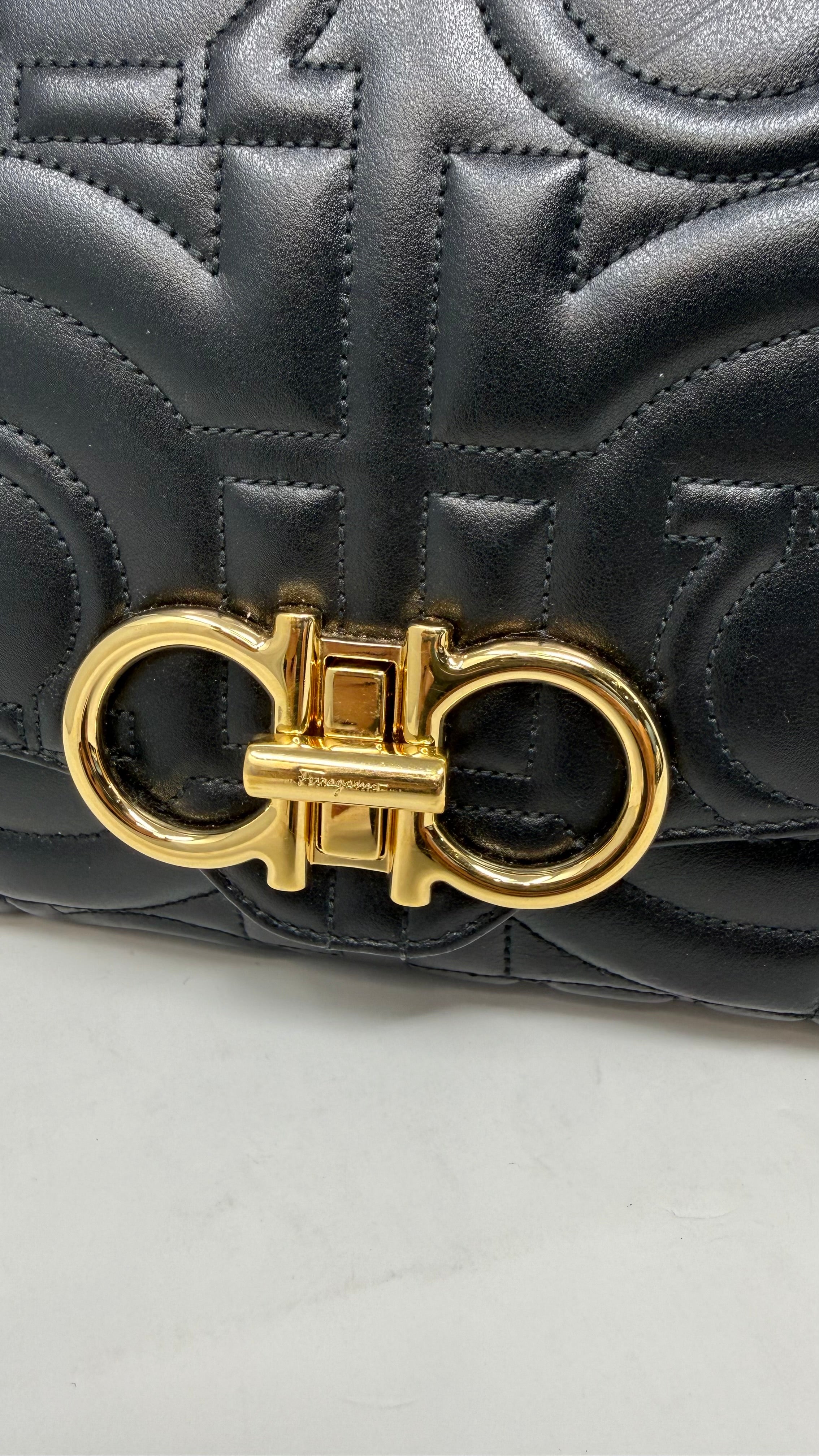 Salvatore Ferragamo Quilted Gancini Flap Shoulder Bag.