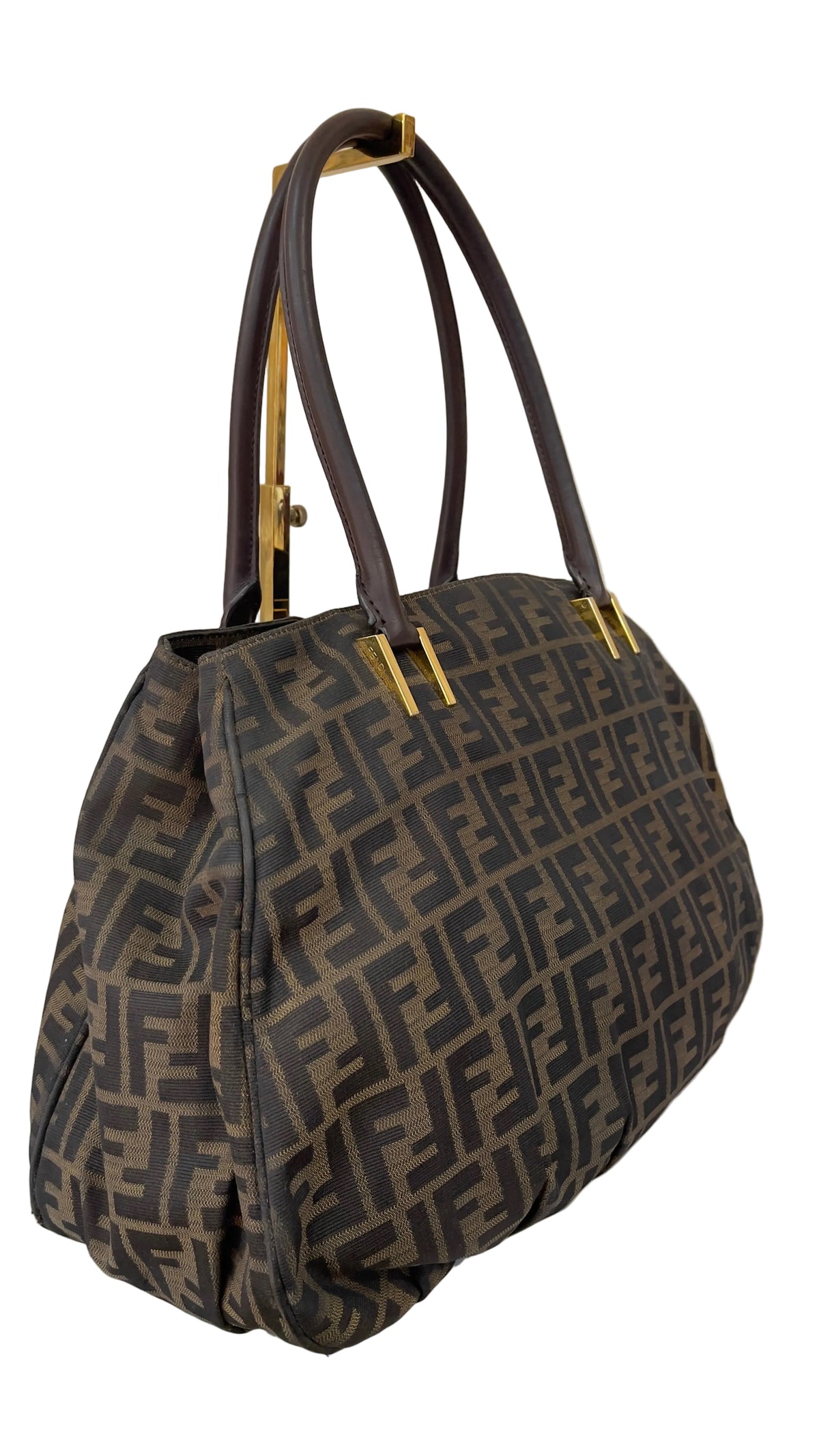 Fendi Tobacco Zucca PRE OWNED Print Canvas Mia Large Tote Bag