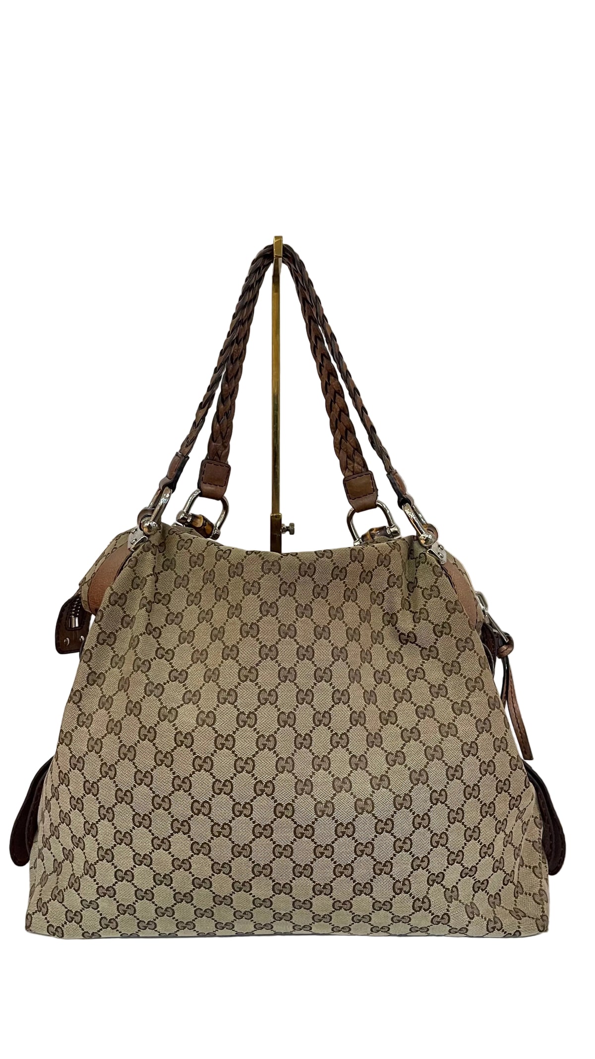 Gucci PRE OWNED Canvas Bamboo Bar Brown Totes