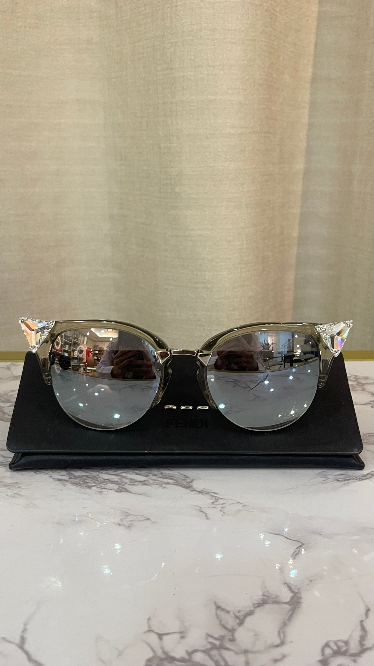 Fendi Sunglasses PRE OWNED Cat Eye Mirrored Silver