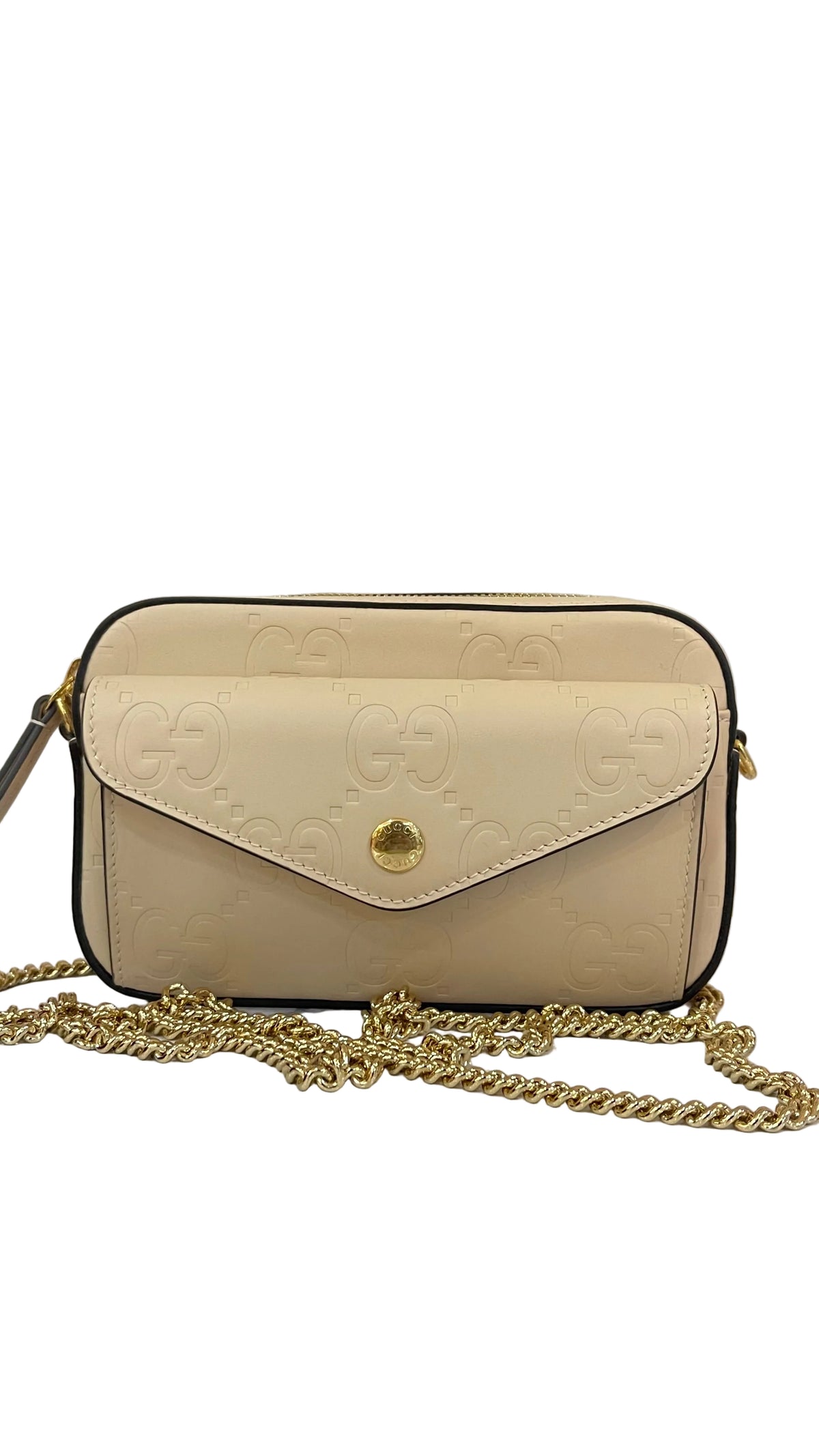 Gucci PRE OWNED GG Embossed Mini Chain Shoulder Bag Ivory