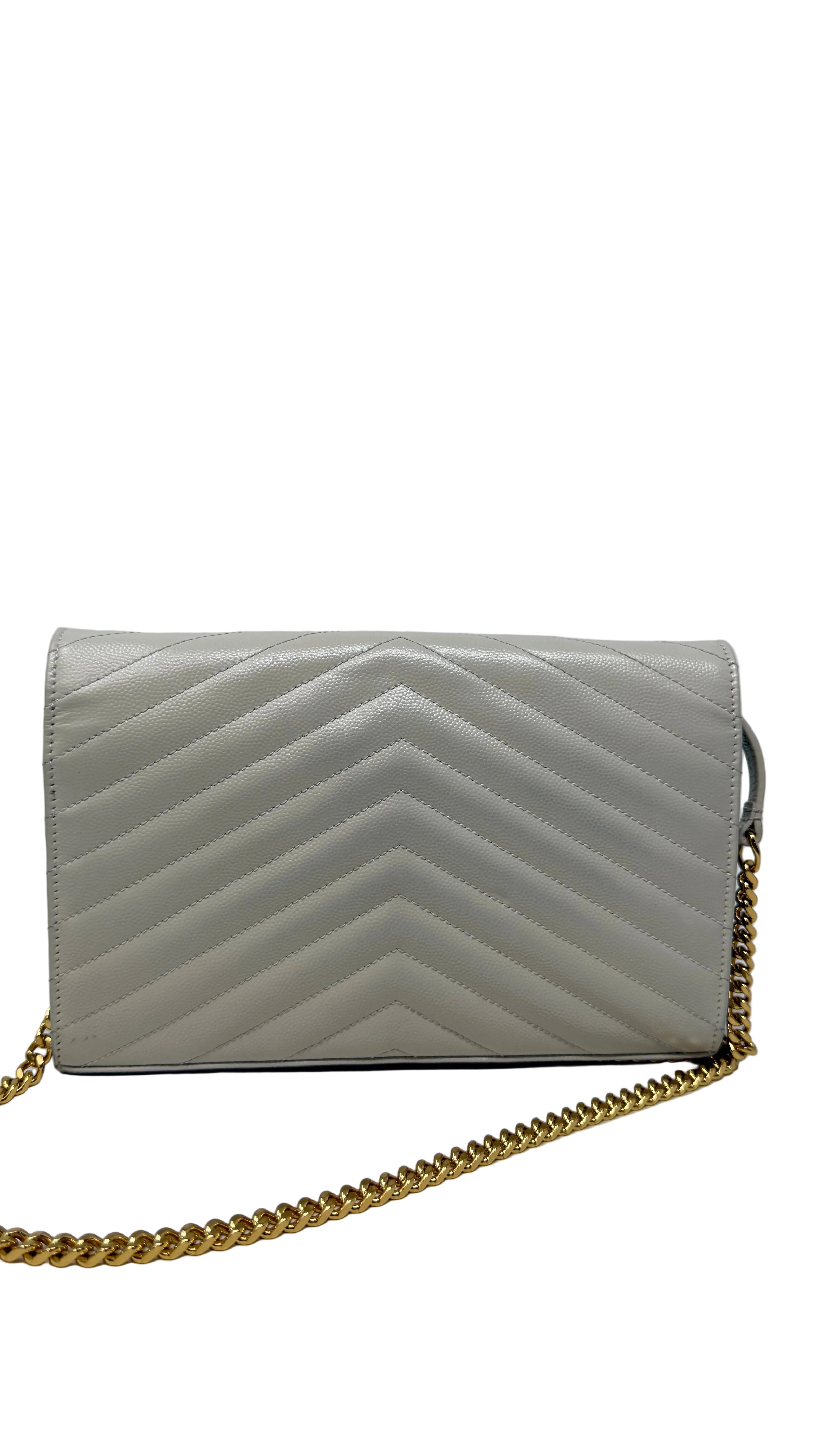 Yves Saint Laurent White Chevron Quilted Leather Envelope Small.