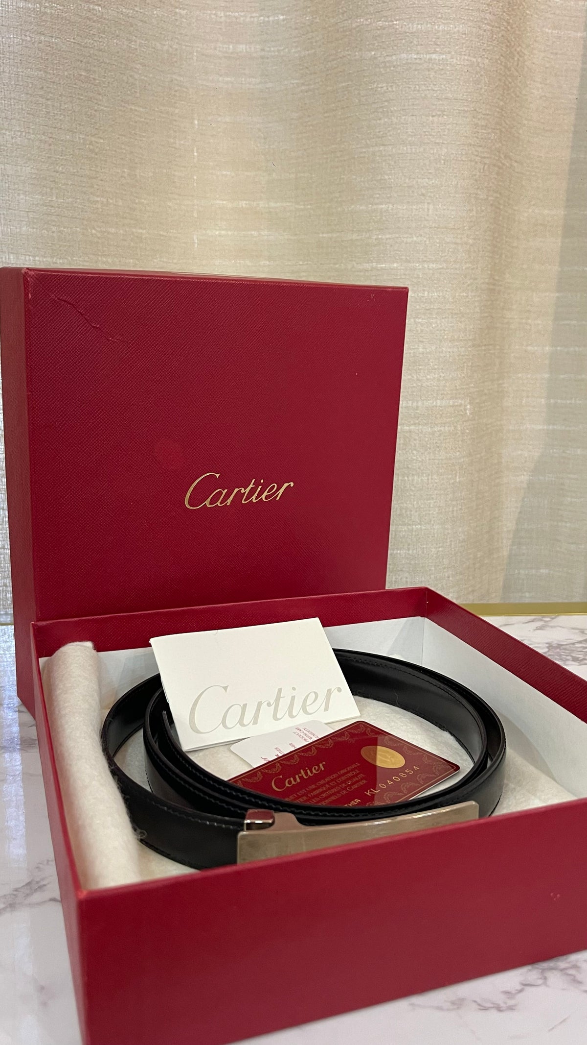 Panthere de Cartier Belt PRE OWNED Black Leather Silver Buckle Size