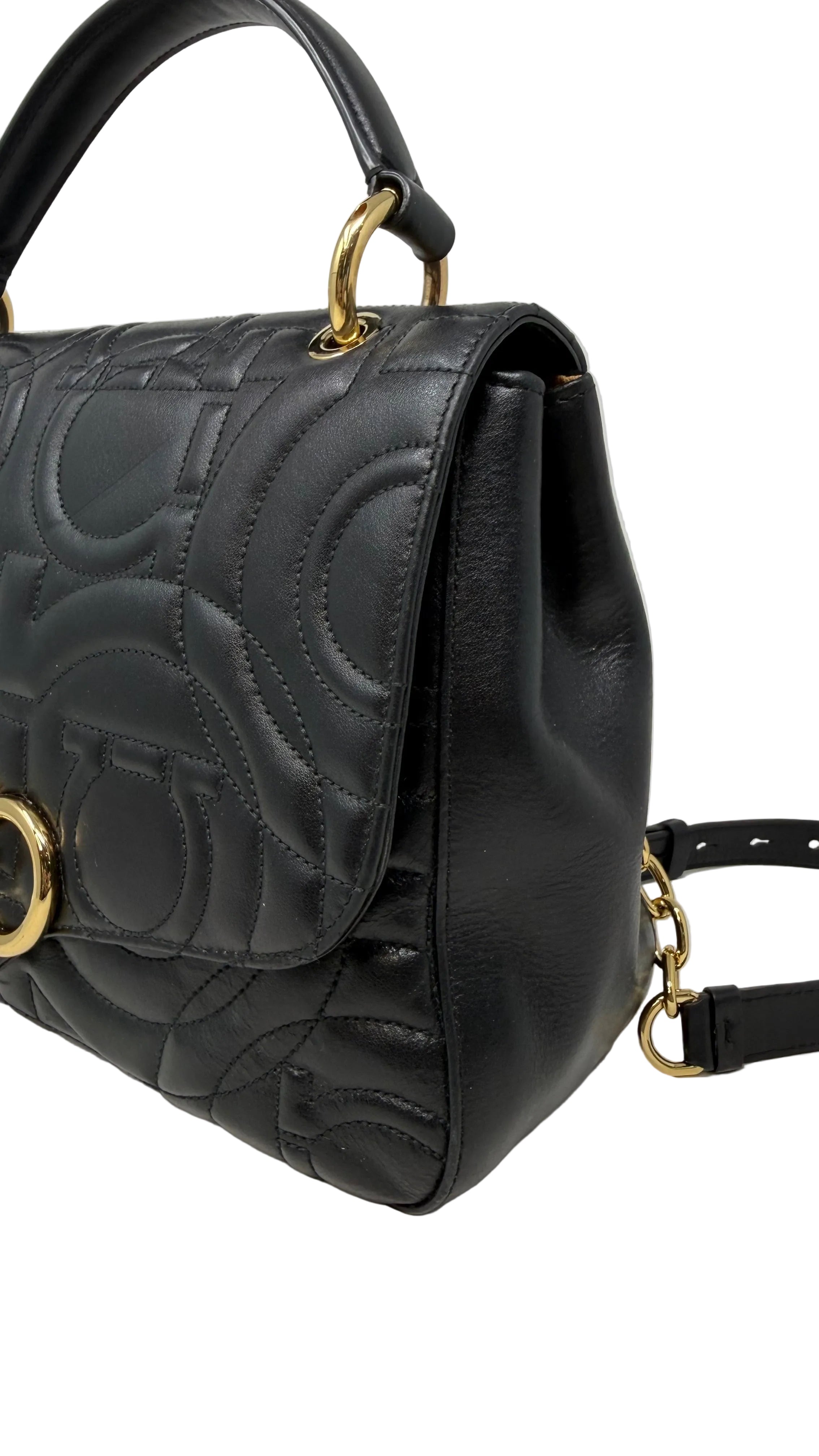 Salvatore Ferragamo Quilted Gancini Flap Shoulder Bag.