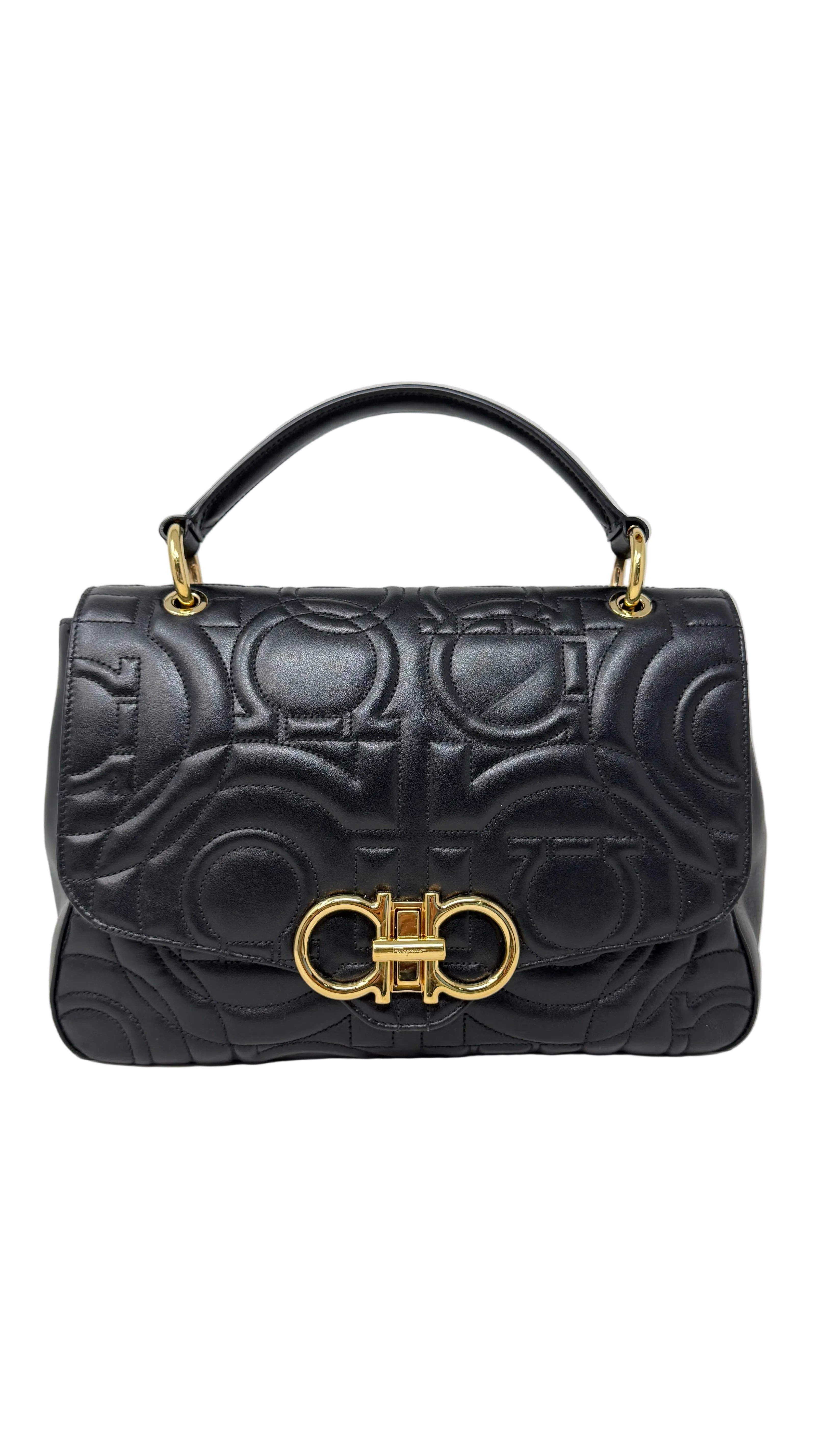 Salvatore Ferragamo Quilted Gancini Flap Shoulder Bag.