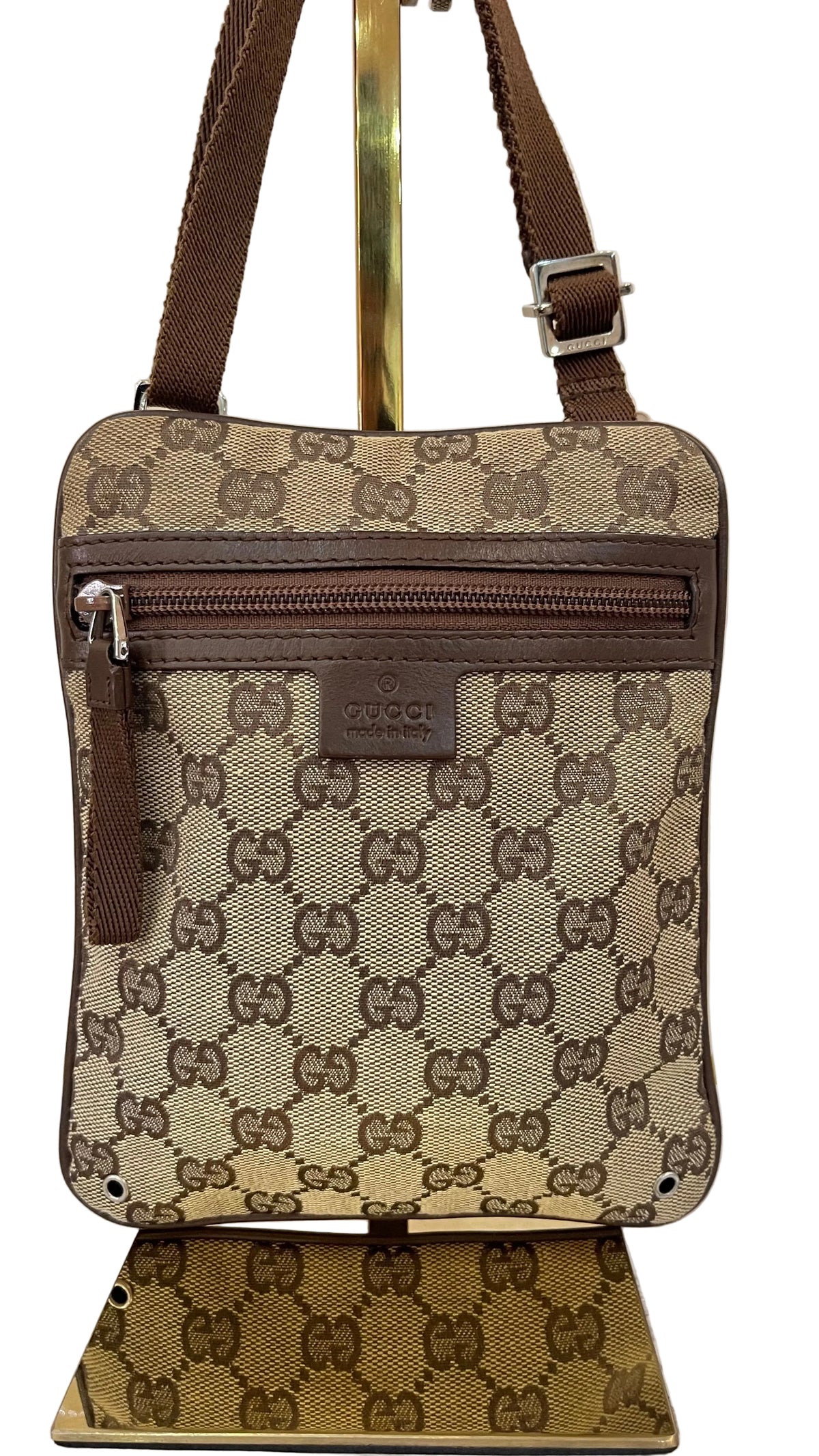 Gucci GG Canvas Flat Messenger Crossbody | Beige & Café