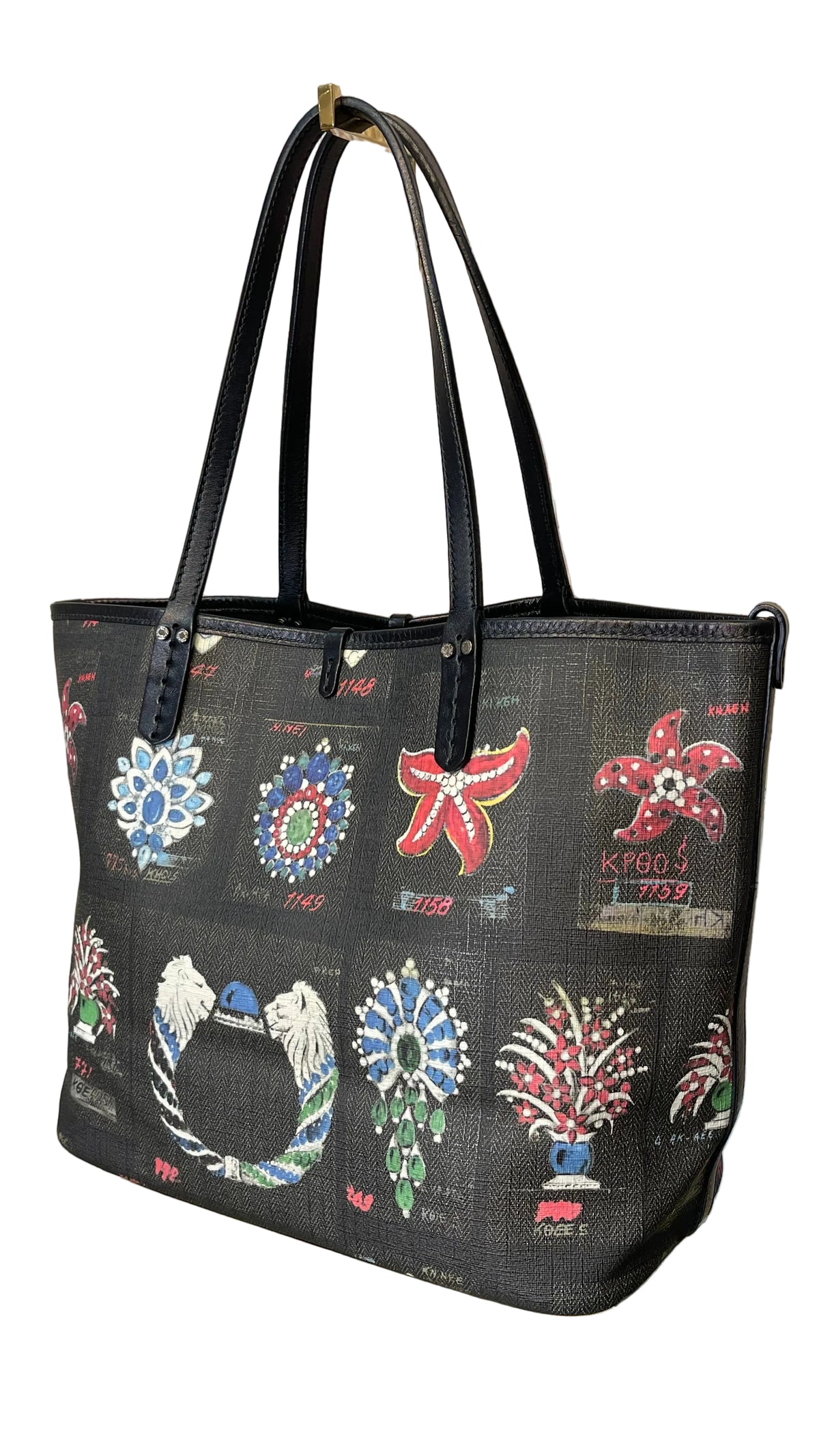 Bvlgari PRE OWNED Cabochon Jewel Print Tote Bag Black