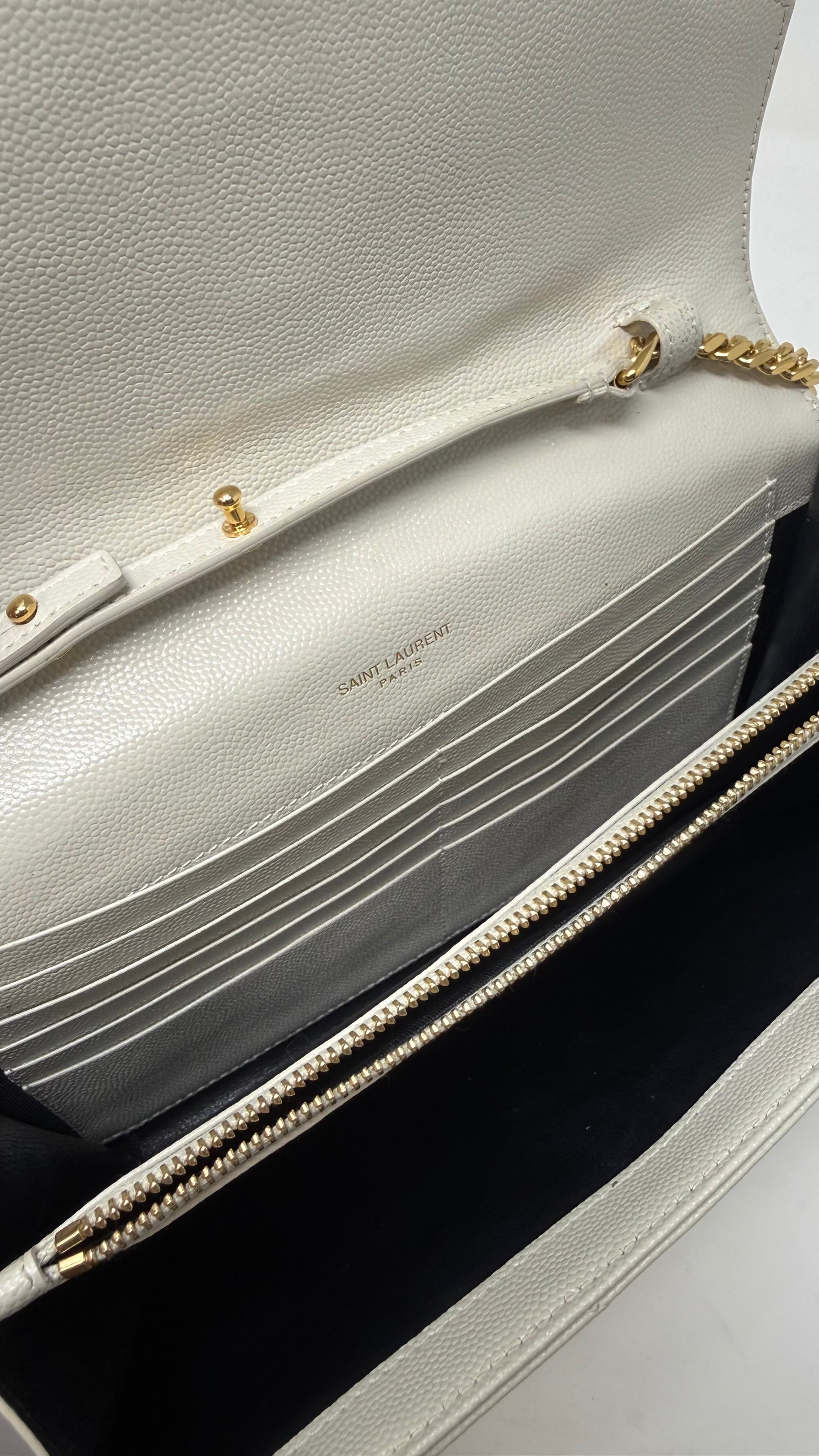 Yves Saint Laurent White Chevron Quilted Leather Envelope Small.