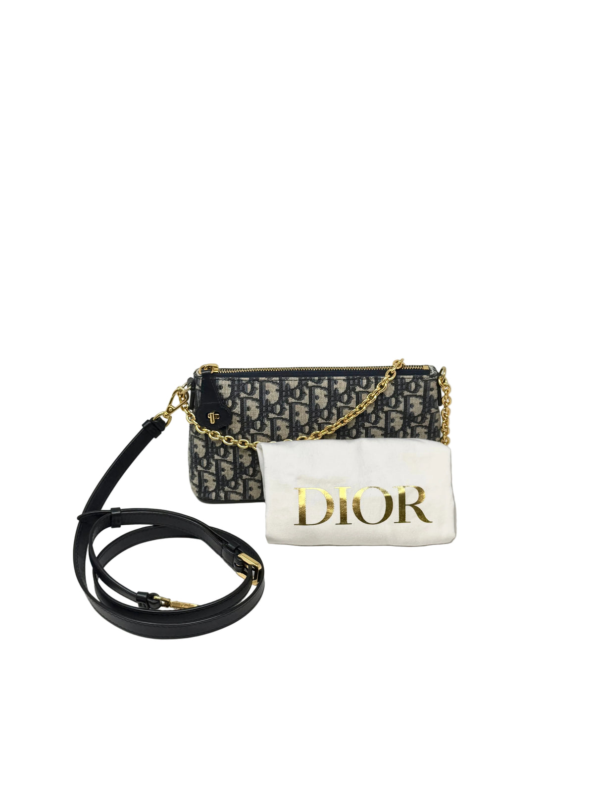 Christian Dior PRE OWNED 30 Montaigne Pouch with Chain Oblique Navy Blue