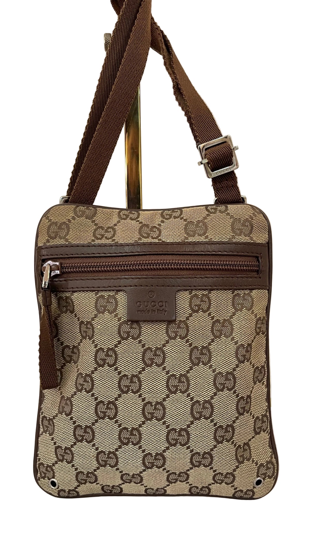 Gucci GG Canvas Flat Messenger Crossbody | Beige & Café