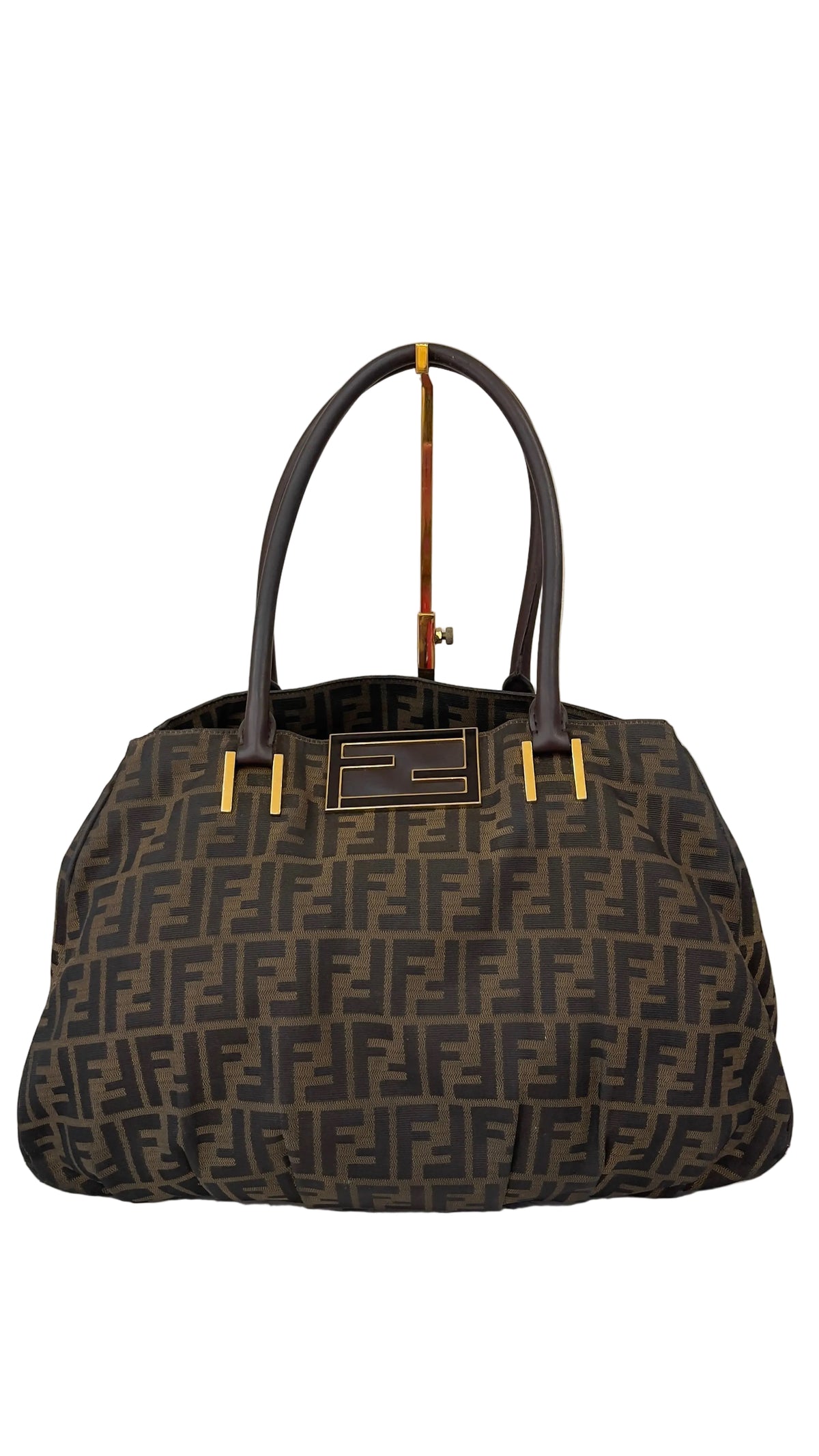 Fendi Tobacco Zucca PRE OWNED Print Canvas Mia Large Tote Bag
