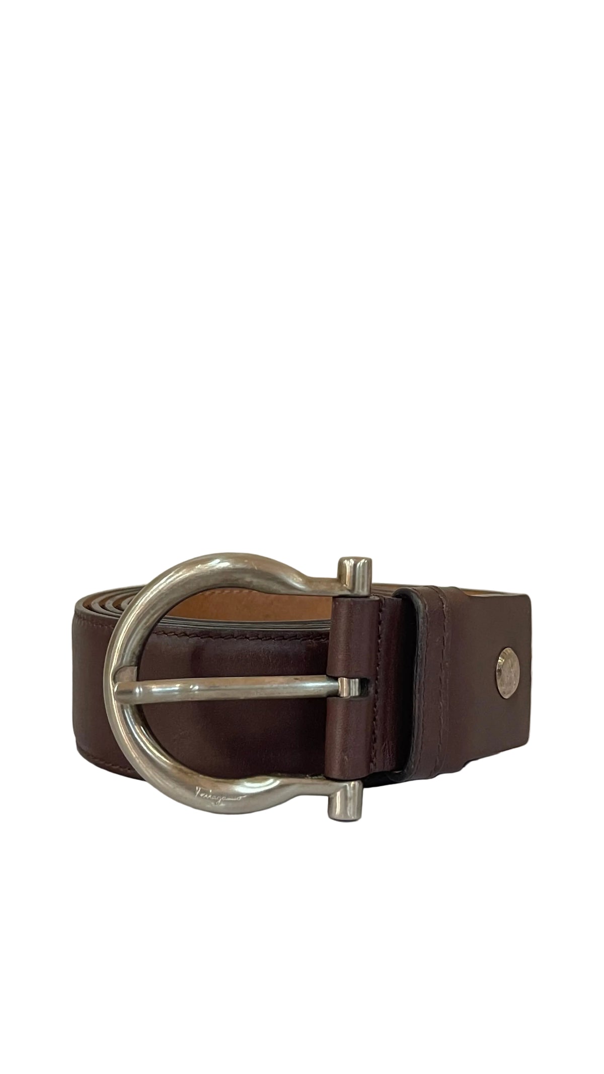 Salvatore Ferragamo Gancini Belt — Dark Brown Leather / Silver