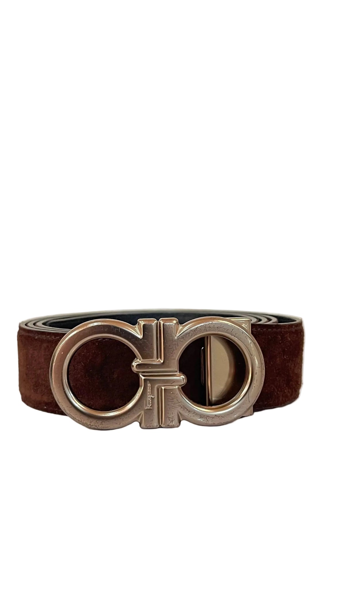 Salvatore Ferragamo Double Gancini Reversible Belt — Suede Brown / Black