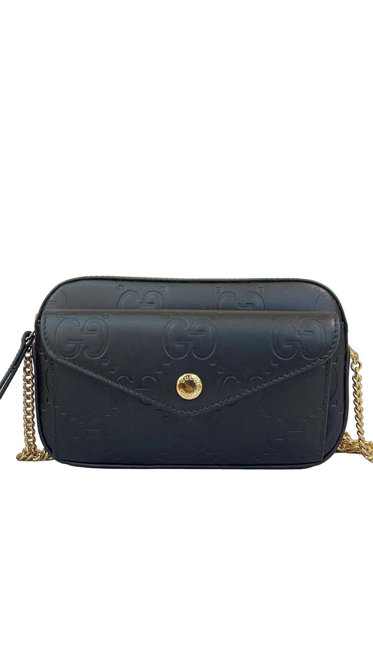 Gucci PRE OWNED GG Embossed Mini Chain Shoulder Bag Black