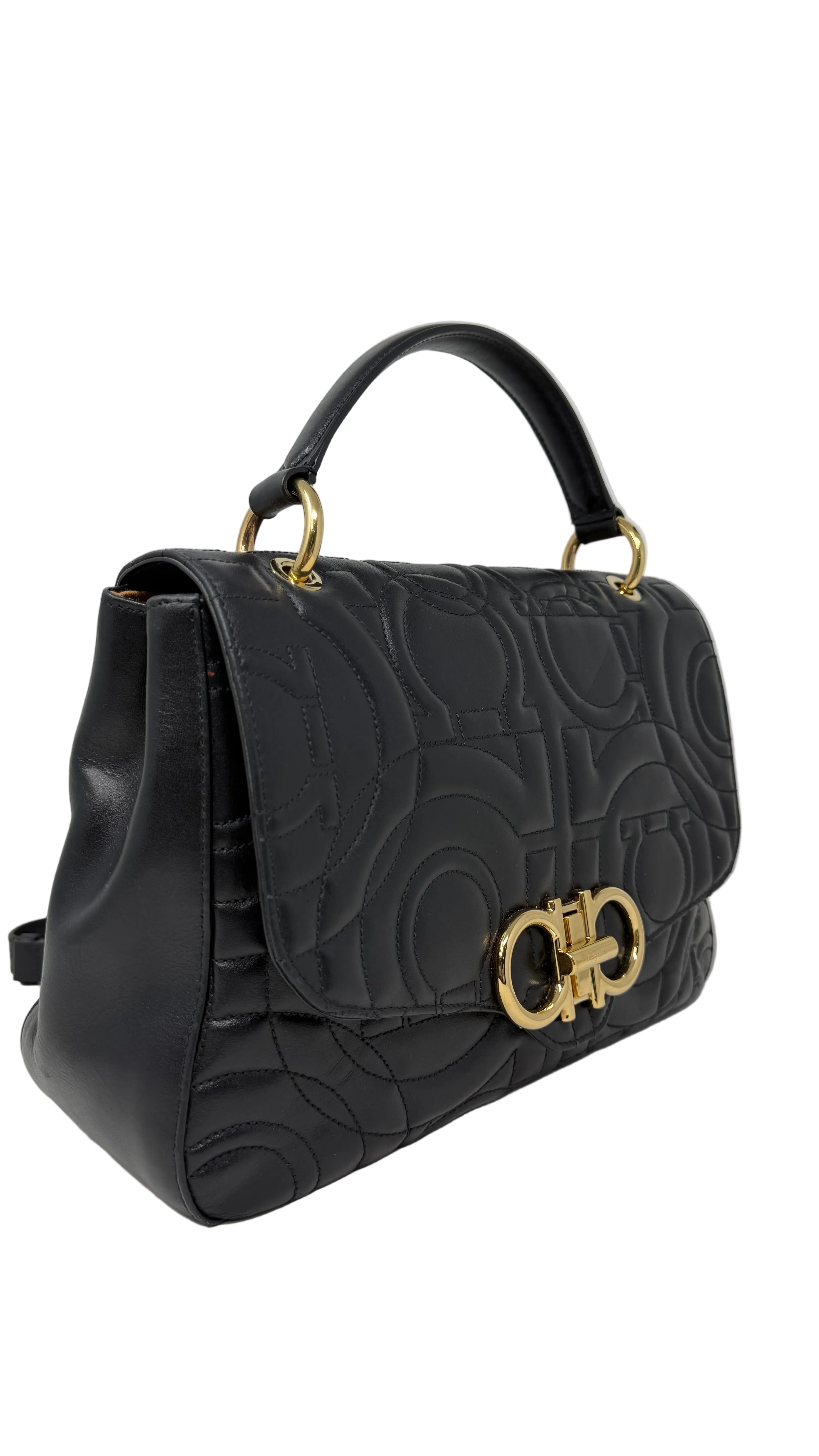 Salvatore Ferragamo Quilted Gancini Flap Shoulder Bag.