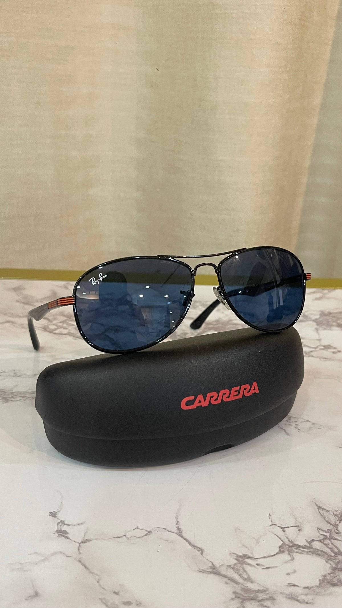 Ray-Ban Aviator Blue Mirror Black PRE OWNED