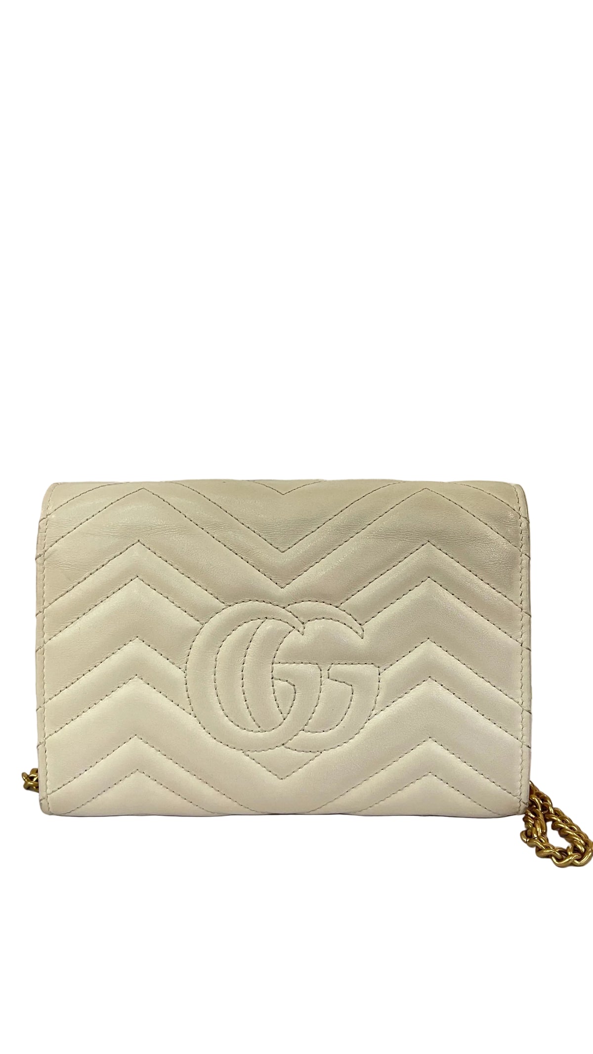 Gucci PRE OWNED  Calfking Matelasse GG Marmont Chain Wallet Mystic White