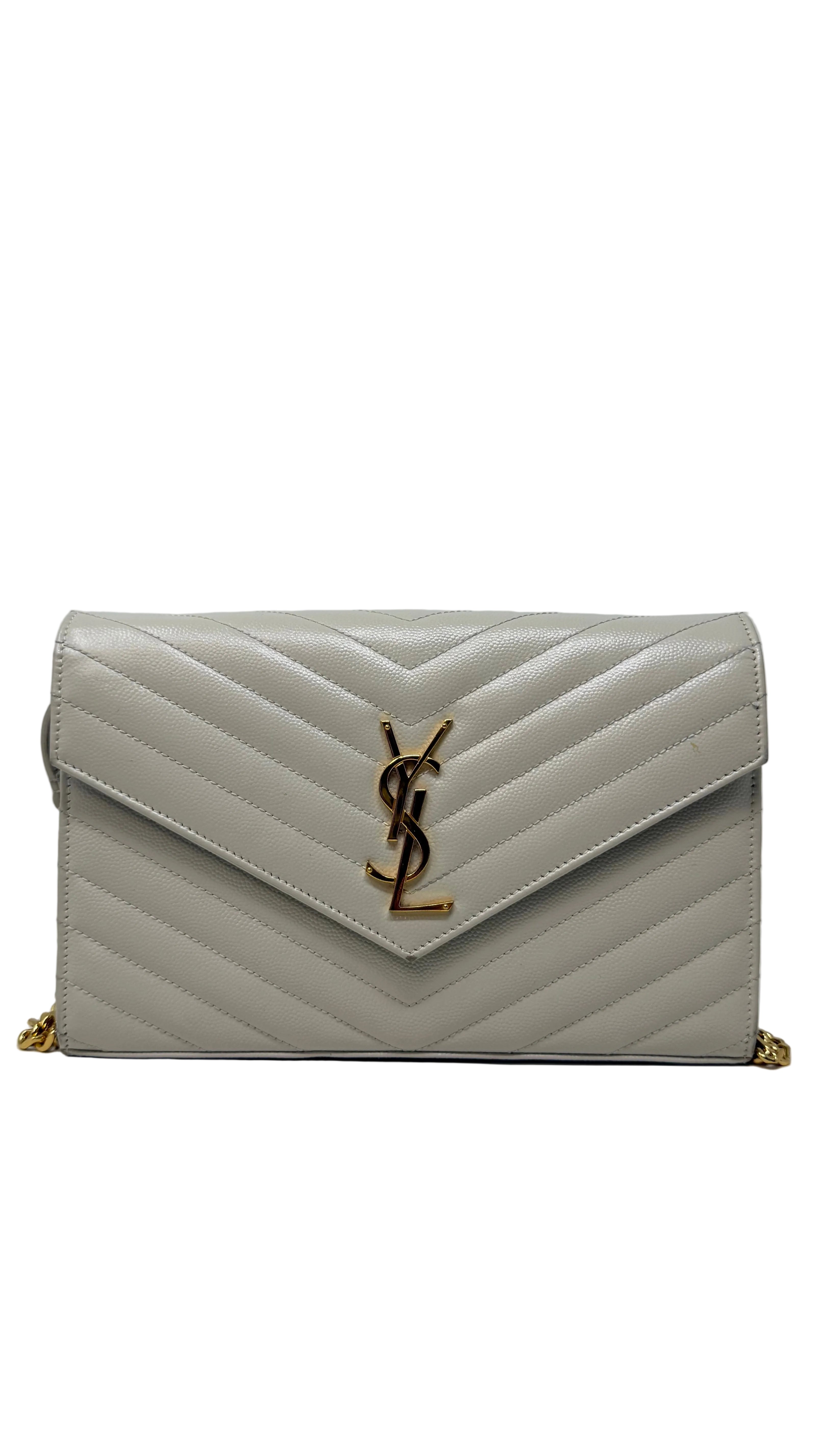Yves Saint Laurent White Chevron Quilted Leather Envelope Small.
