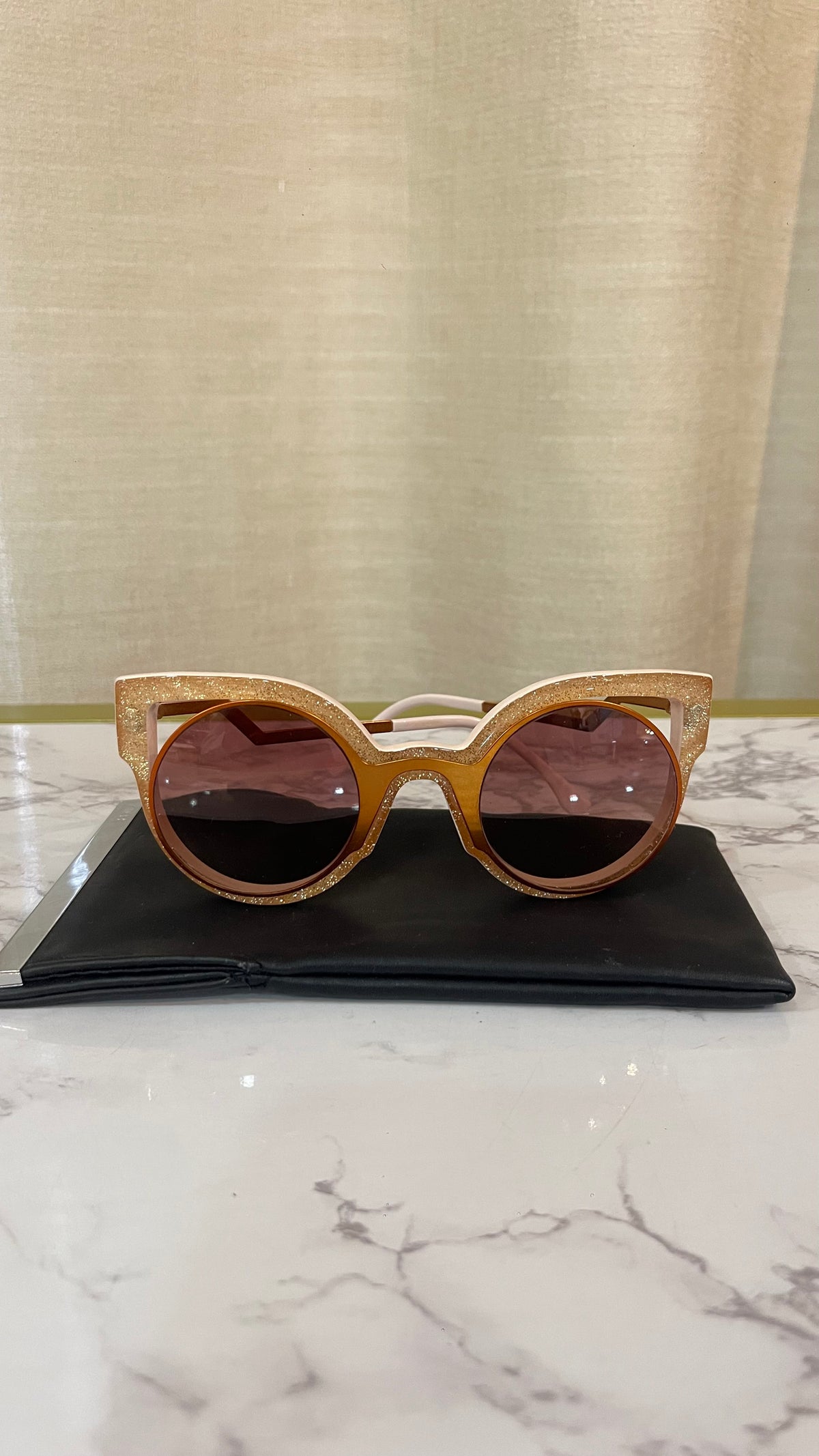 Fendi Cat Eye Sunglasses PRE OWNED Orange Pink Glitter Cat Eye FF0137/S