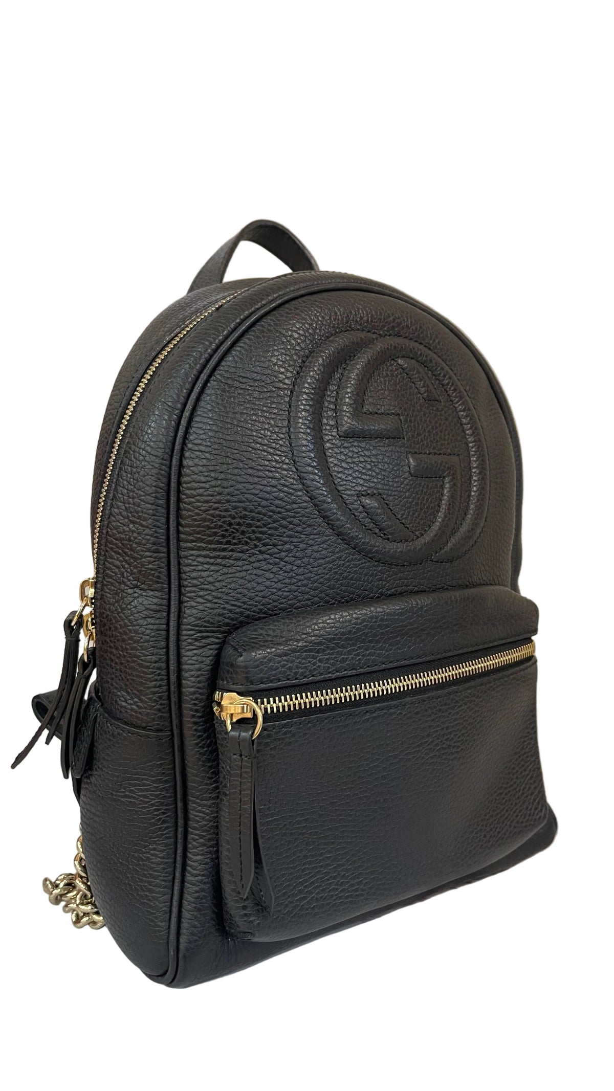 Gucci PRE OWNED Soho Chain Backpack Black Pebbled Leather
