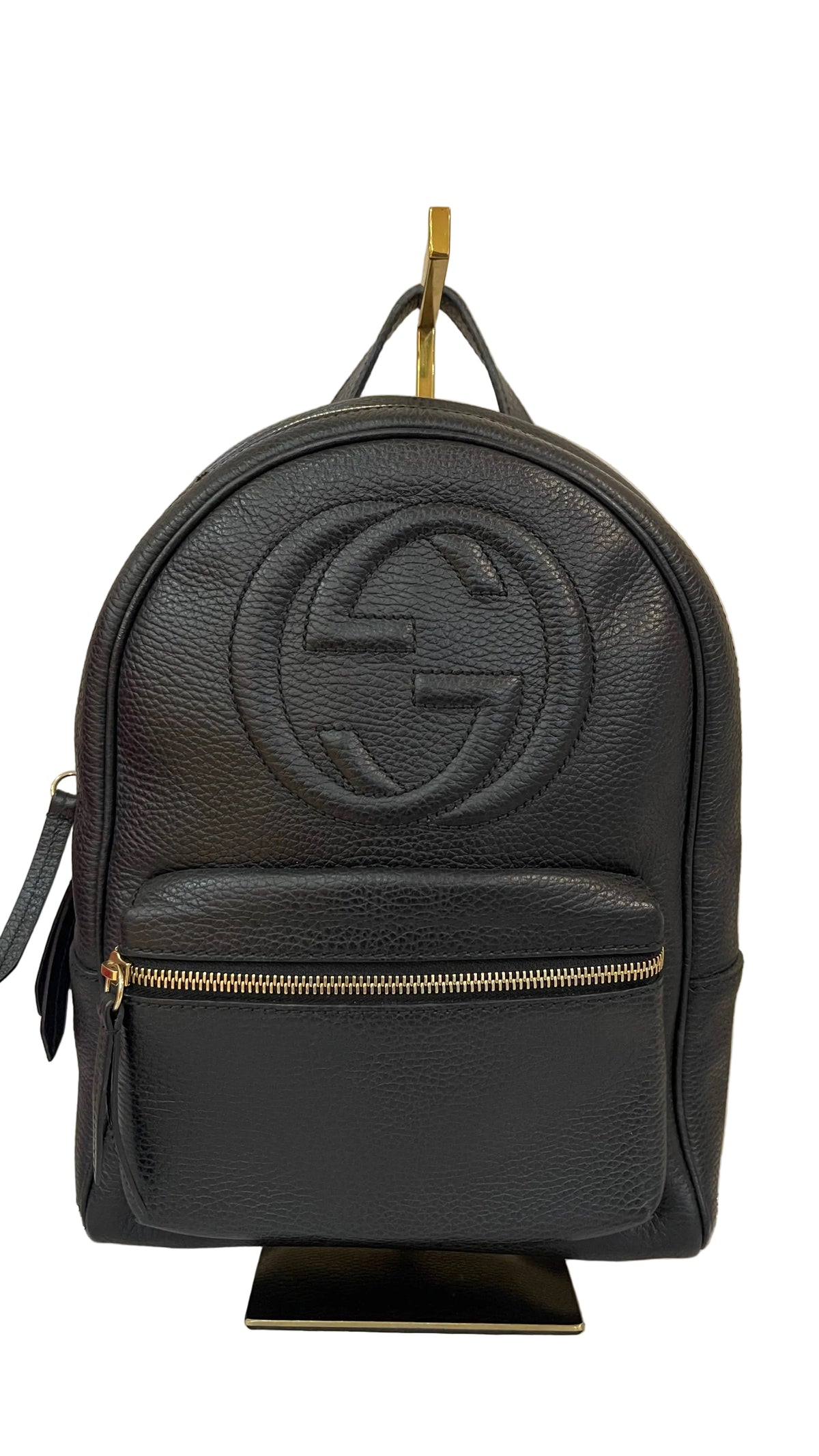 Gucci PRE OWNED Soho Chain Backpack Black Pebbled Leather