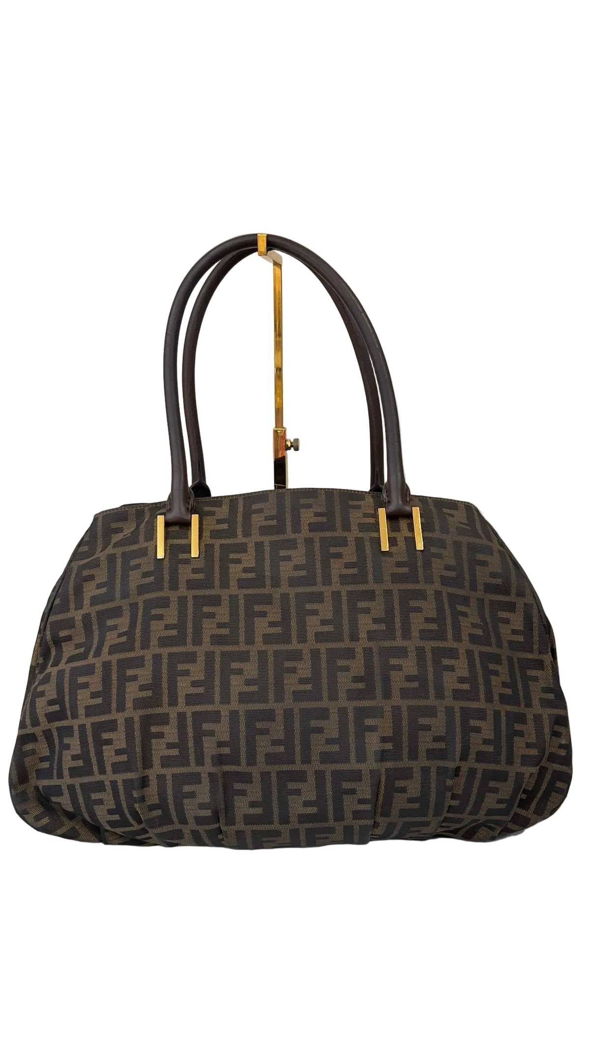 Fendi Tobacco Zucca PRE OWNED Print Canvas Mia Large Tote Bag