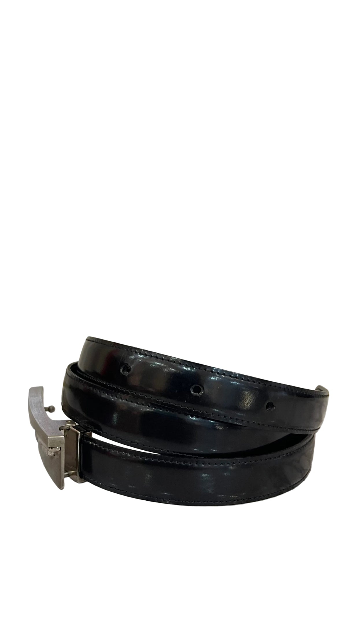 Panthere de Cartier Belt PRE OWNED Black Leather Silver Buckle Size