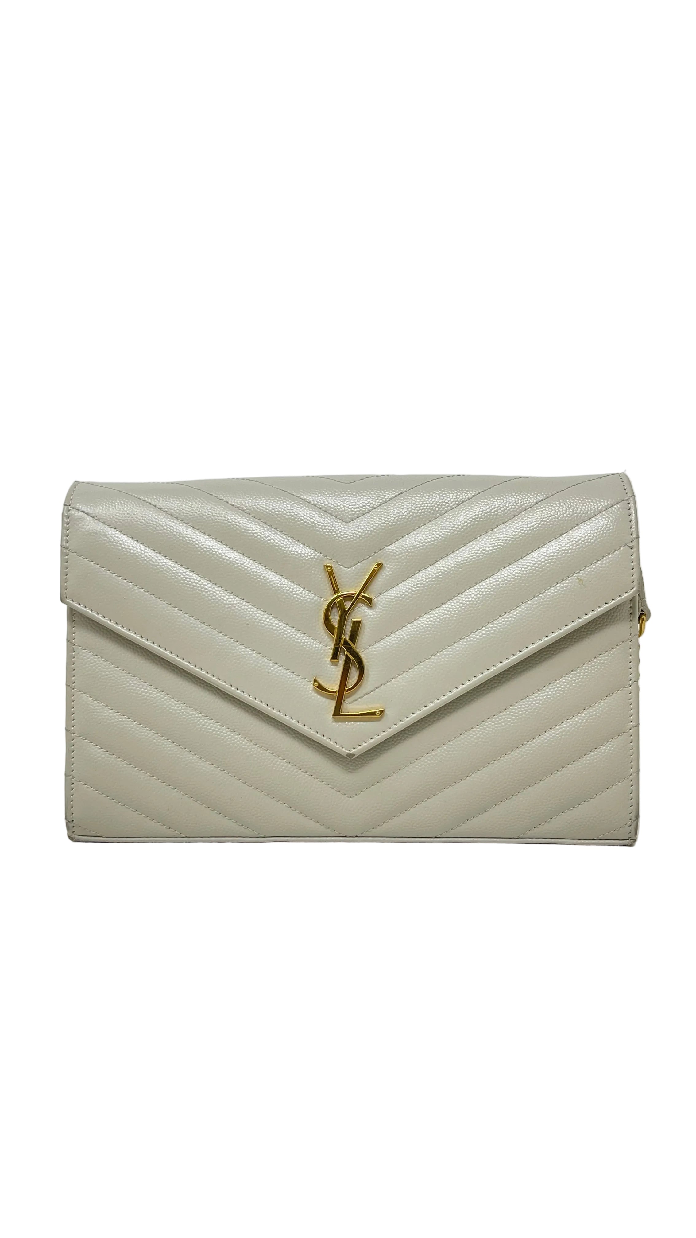 Yves Saint Laurent White  Leather Envelope Small.