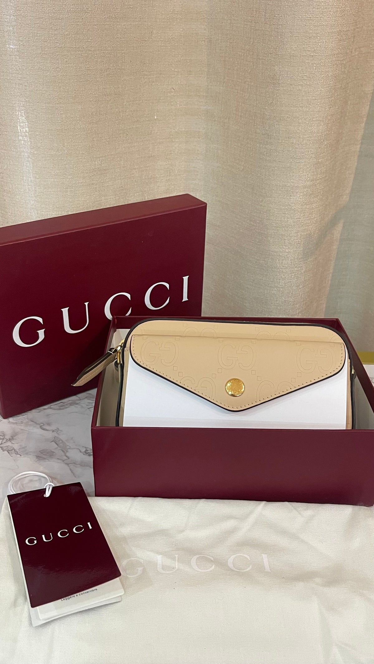Gucci PRE OWNED GG Embossed Mini Chain Shoulder Bag Ivory