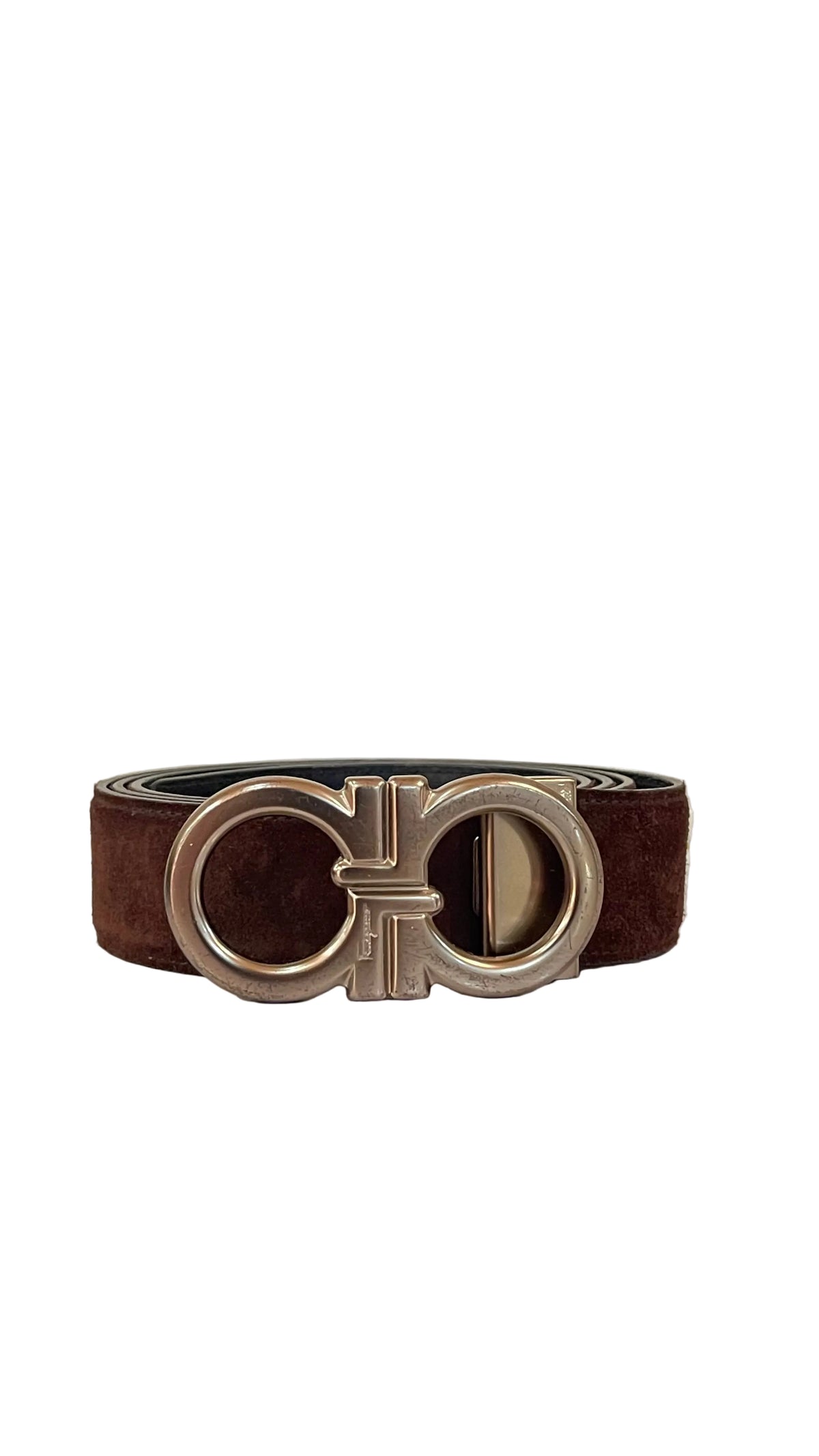 Salvatore Ferragamo Double Gancini Reversible Belt — Suede Brown / Black
