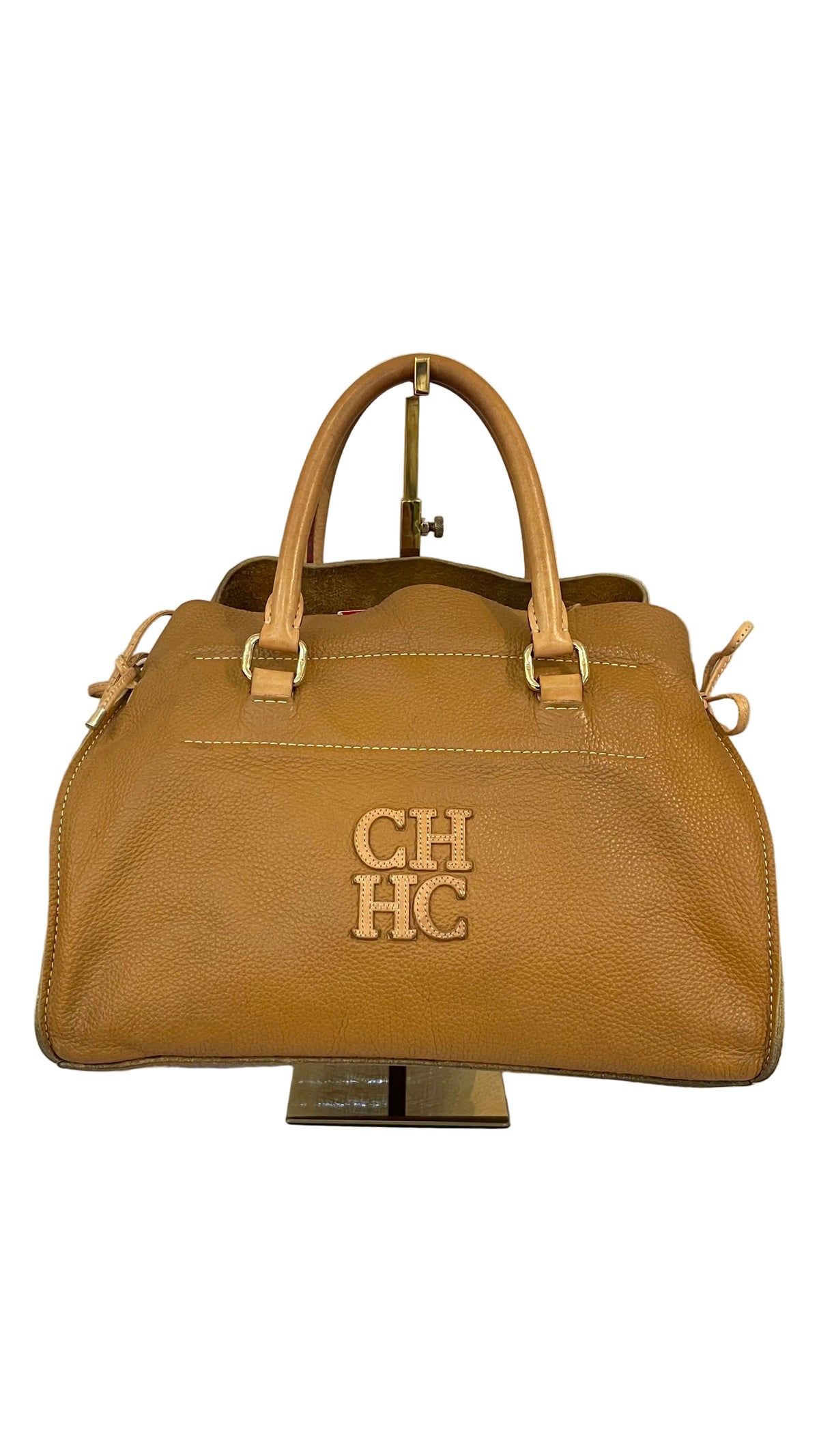 Carolina Herrera CHHC Satchel Tote | Cuero Pebbled Camel | Logo Bordado