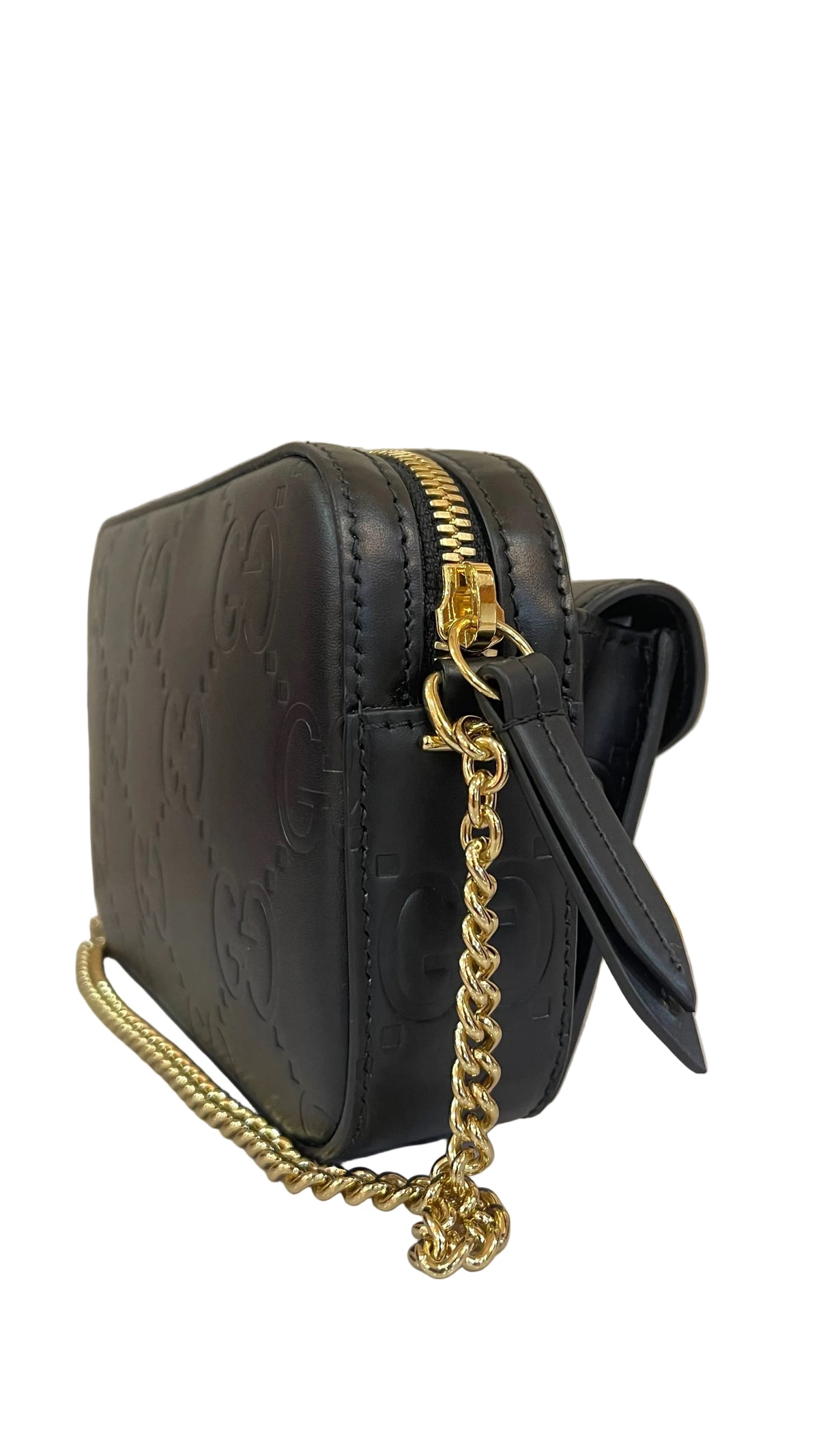 Gucci PRE OWNED GG Embossed Mini Chain Shoulder Bag Black