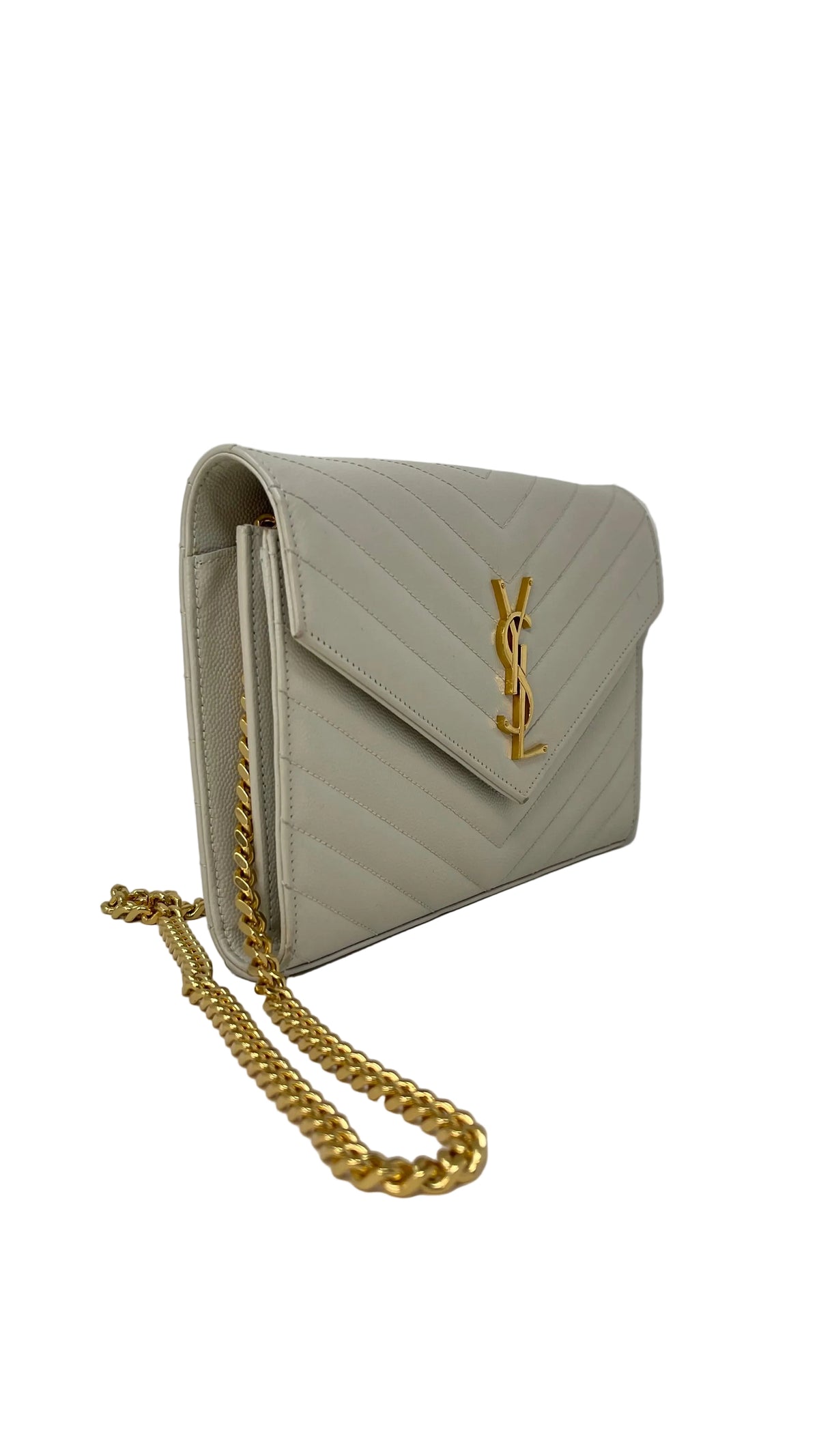 Yves Saint Laurent Envelope Small PRE OWNED White Grain de Poudre